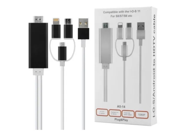 &+ CABLE HDMI MHL IPHONE V8 Y TIPO C 3 EN 1 (A5-14)